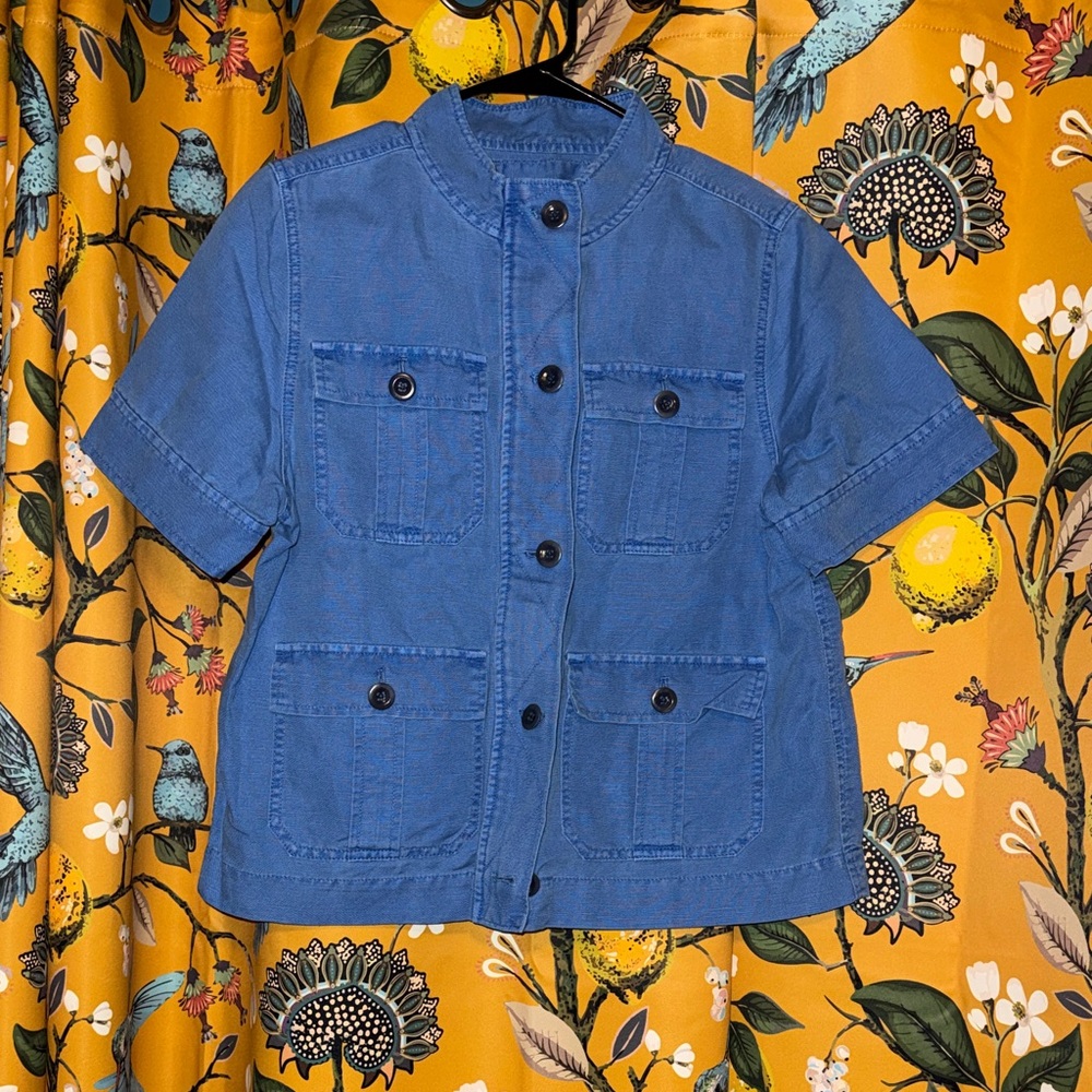J. Crew Garment Dyed Blue Short Sleeve Shirt Jacket